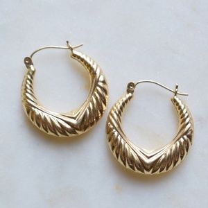 14k Gold Art Deco Style Hoops